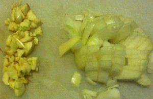 Coarsely chopped garlic and onion 